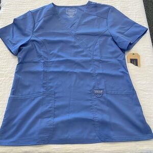 Cherokee workwear scrub top soft stretch medium women’s blue‎